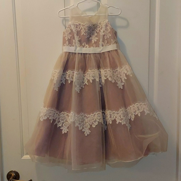 banded lace illusion flower girl dress